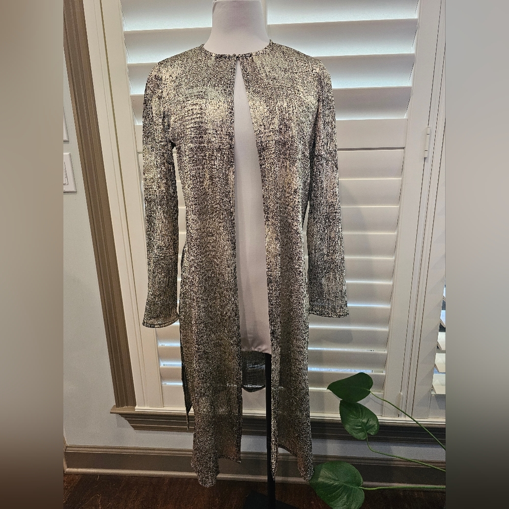 NWT Anne Klein Gold Embellished Long,Sheer Cardigan Small S $119